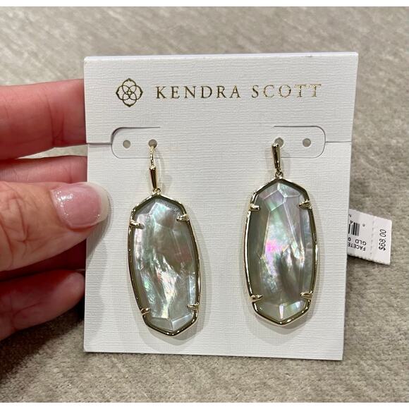 Kendra Scott Faceted Gold Drop Elle Earrings in Ivory Opalite Illusion NWT - Picture 3 of 8